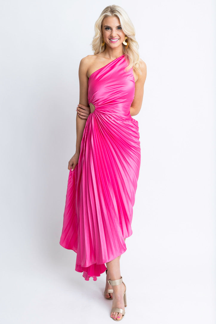 pink satin one shoulder dress Blush Pink Dress - Satin Maxi Dress - One-Shoulder Maxi Dress