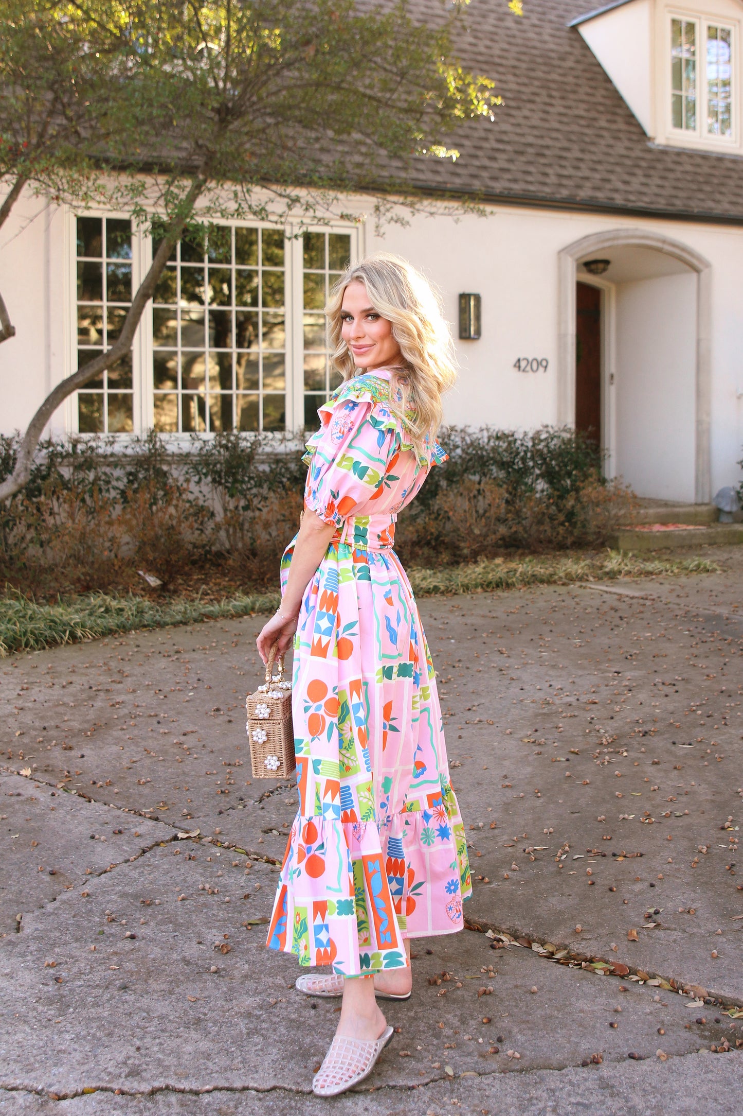 Floral Frame Stitch Peter Pan Maxi Dress