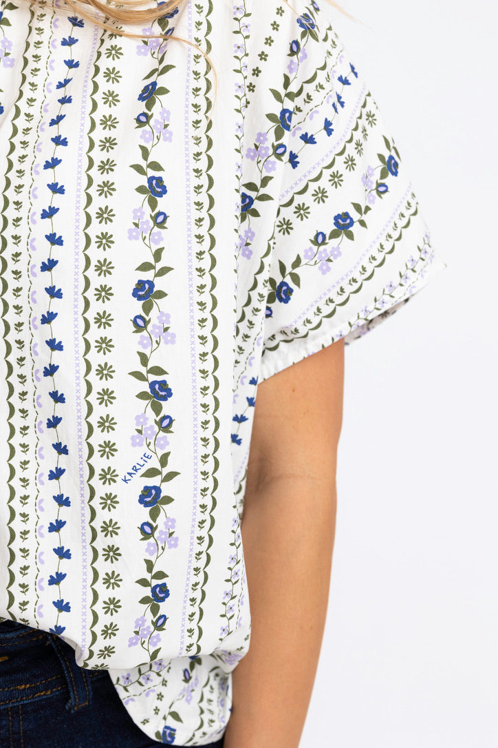 French Floral Signature Vneck Collar Top