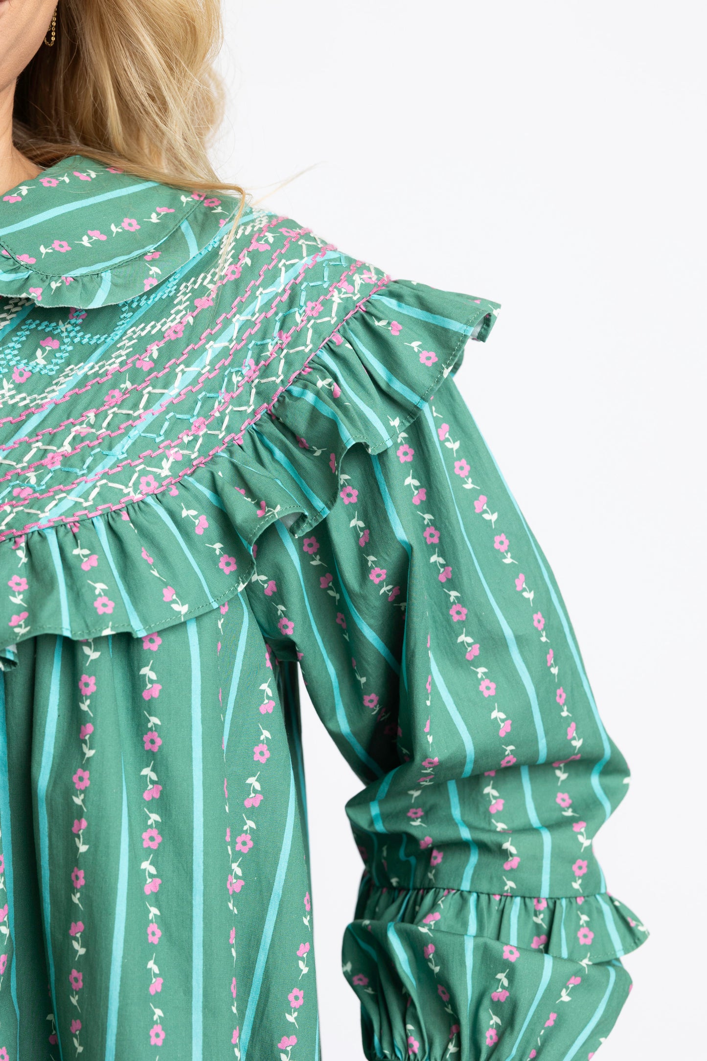 Floral Stripe Peter Pan Dress