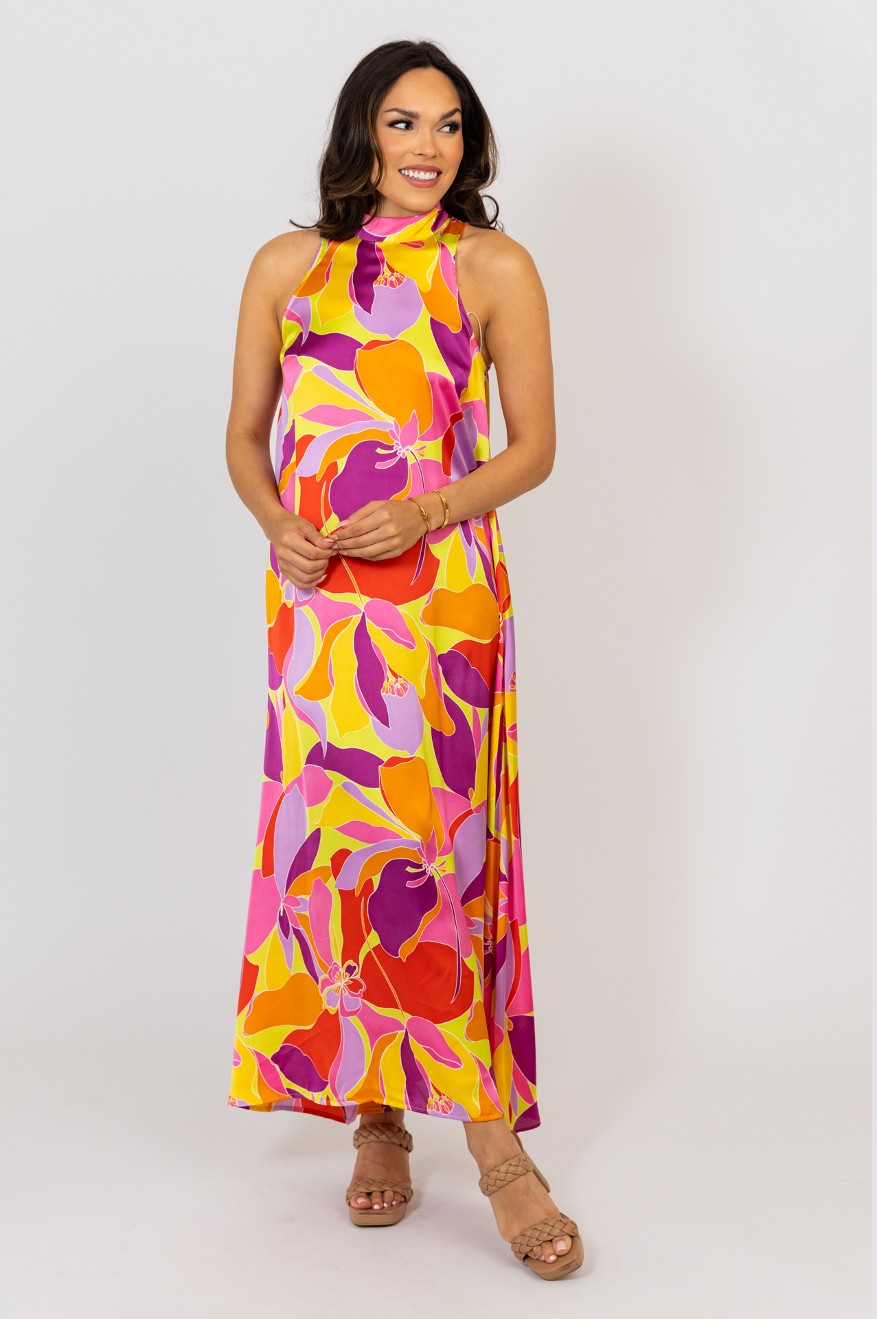 Floral Satin Mock Halter Maxi – Shop Karlie