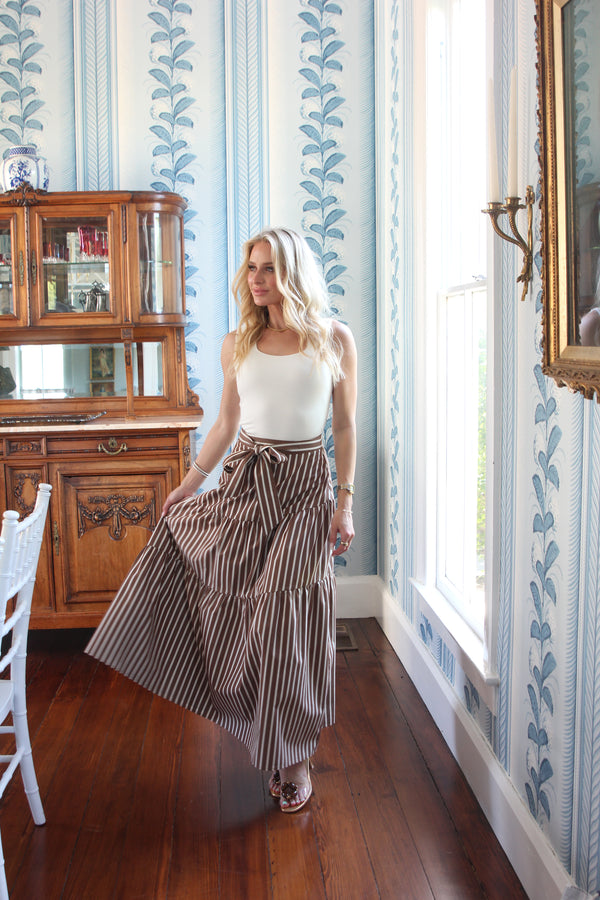 Stripe Tie Maxi Skirt