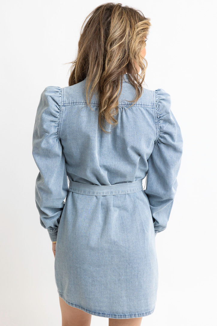 Denim Puff Sleeve Belted Dress Shop Karlie Denim Puff Sleeve Belted Dress Shop Karlie