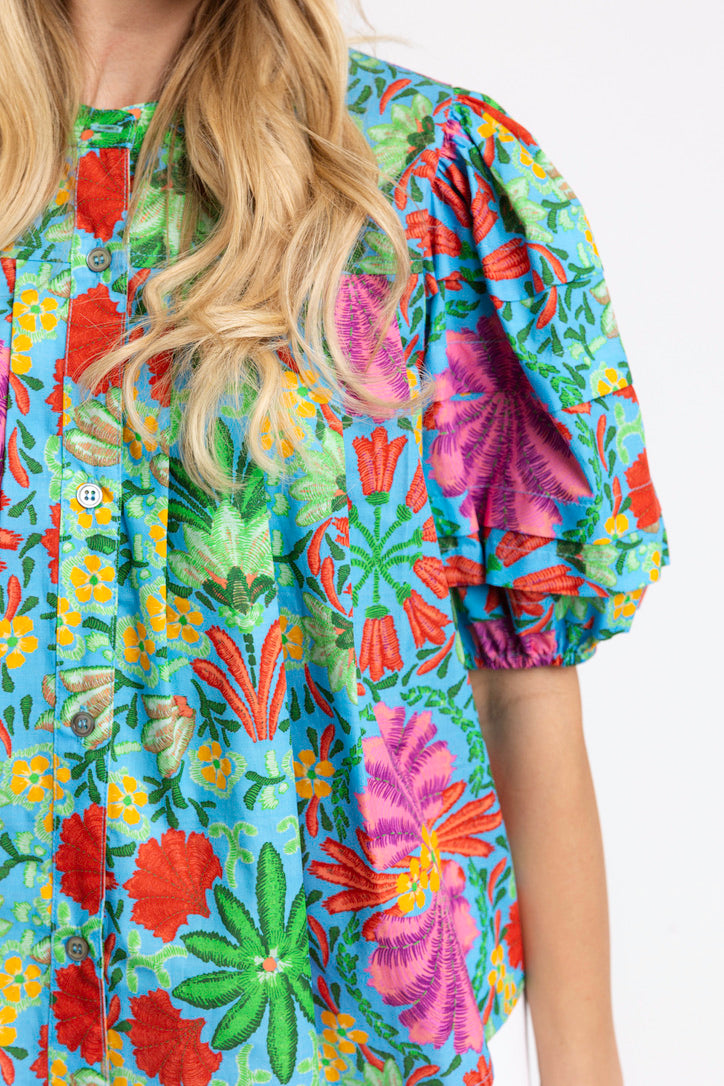 Tropical Pleat Sleeve Top