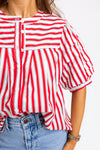 Stripe "America" Pleat Sleeve Top