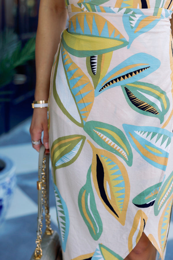 Abstract Leaf Wrap Tank Dress