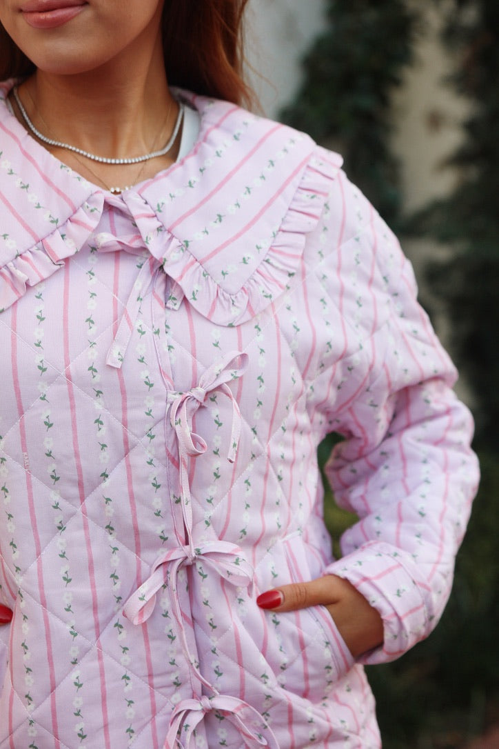 Floral Ditzy Stripe Quilted Jacket