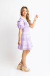 Solid Lace Trim Puff Sleeve Dress
