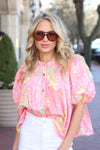 Big Floral Pastel Pleat Sleeve Top