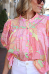 Big Floral Pastel Pleat Sleeve Top