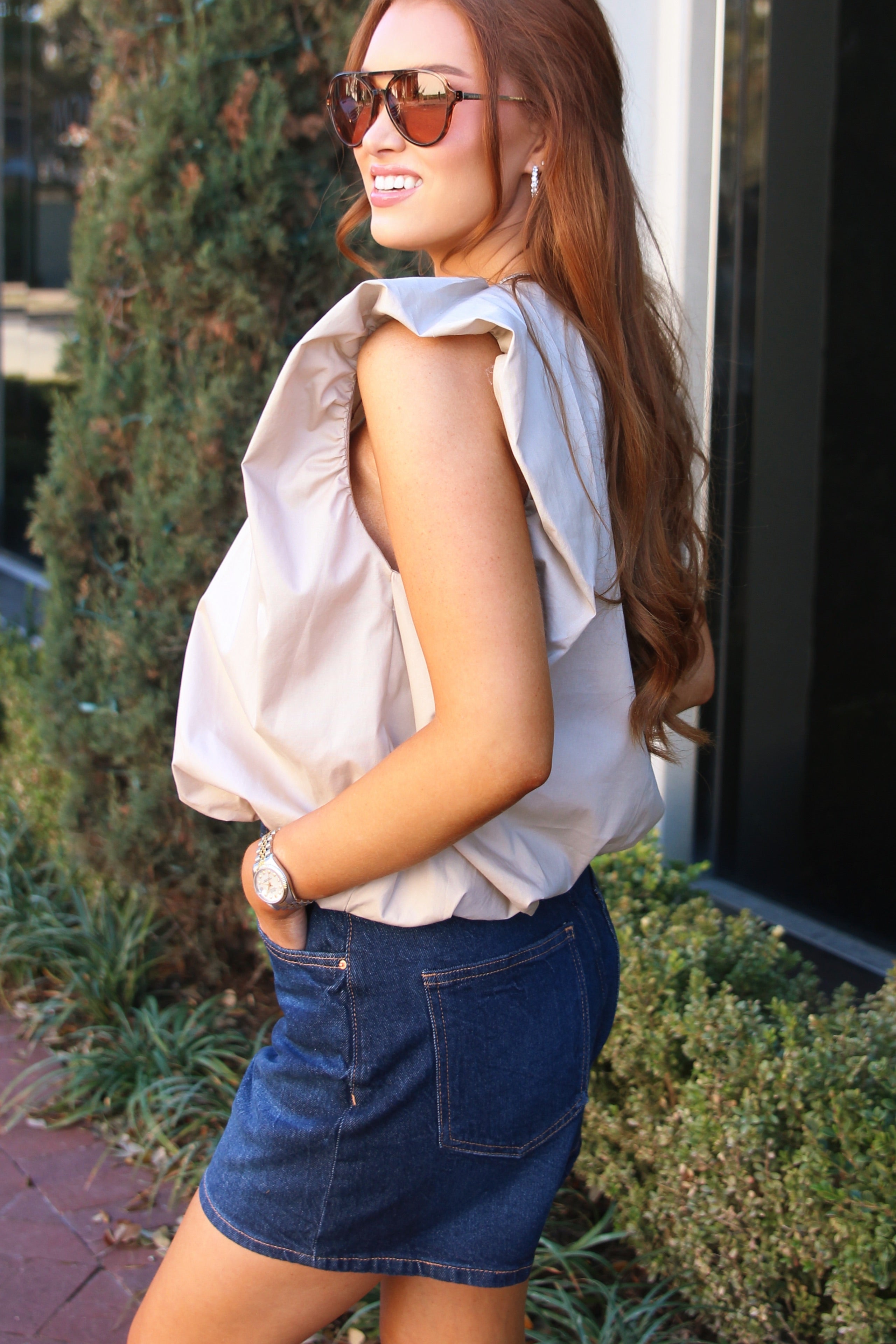Solid Poplin Bubble Top