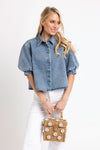 Denim Button Puff Sleeve Top