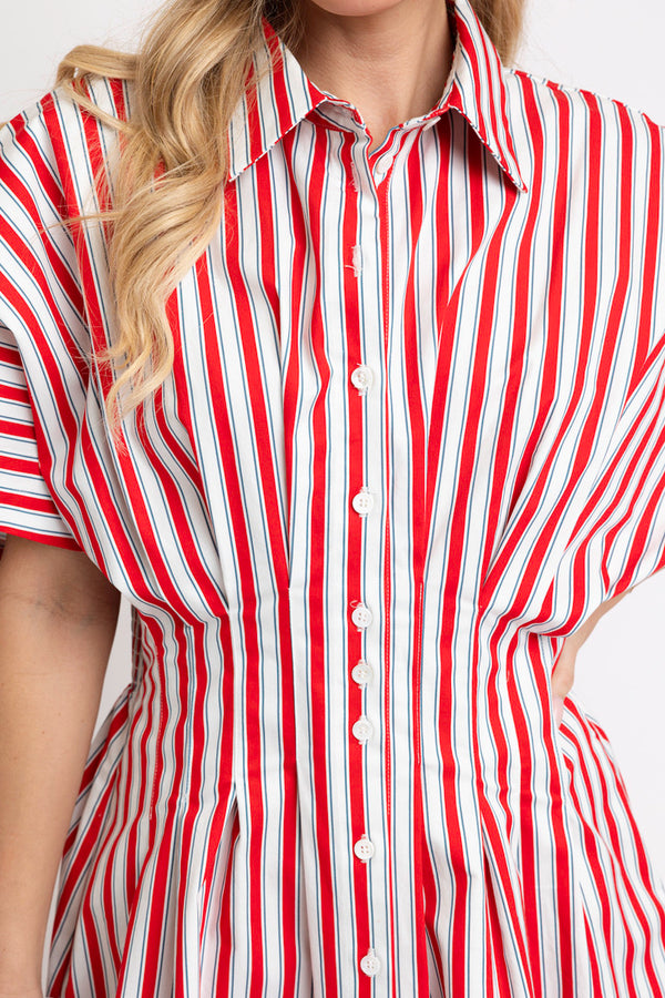 Stripe "America" Button Shirt Dress