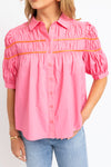 Solid Contrast Trim Poplin Top