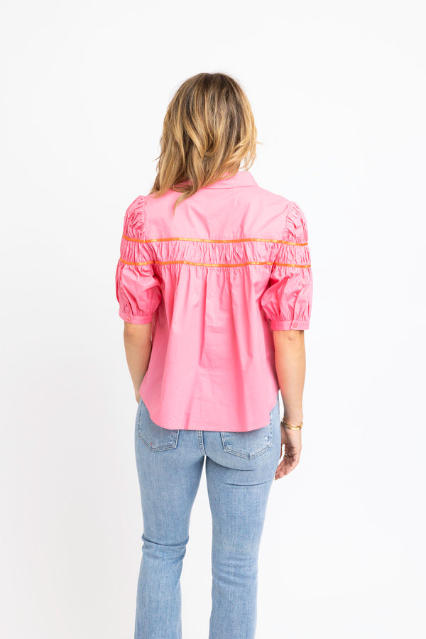 Solid Contrast Trim Poplin Top