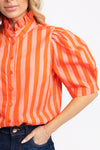 Stripe Button Up Ruffle Neck Top