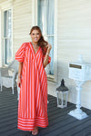 Stripe Vneck Signature Maxi Dress
