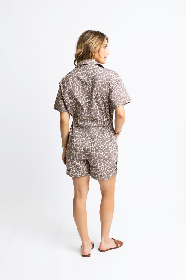 Leopard Denim Utility Romper