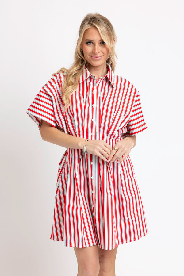 Stripe "America" Button Shirt Dress