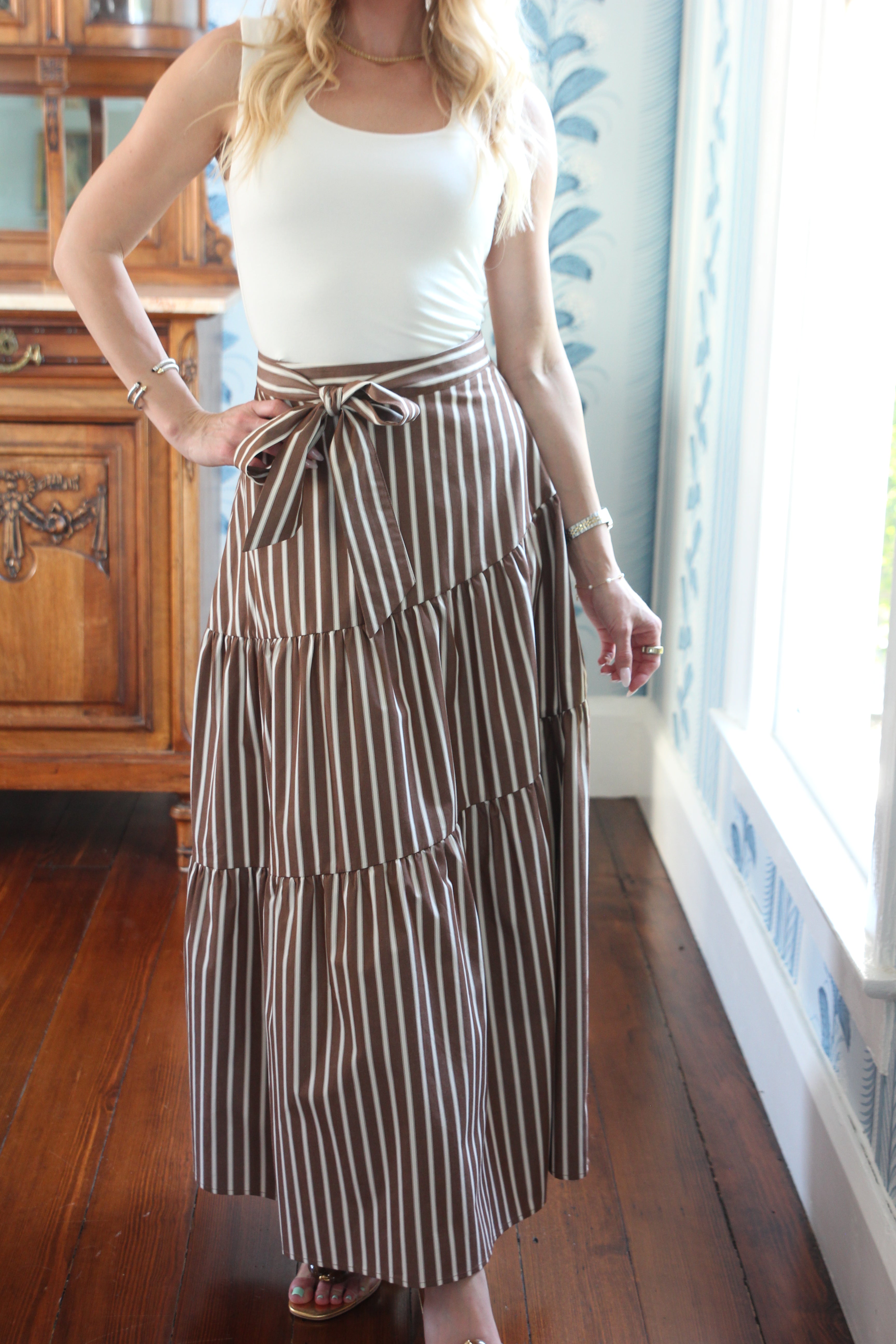 Stripe Tie Maxi Skirt