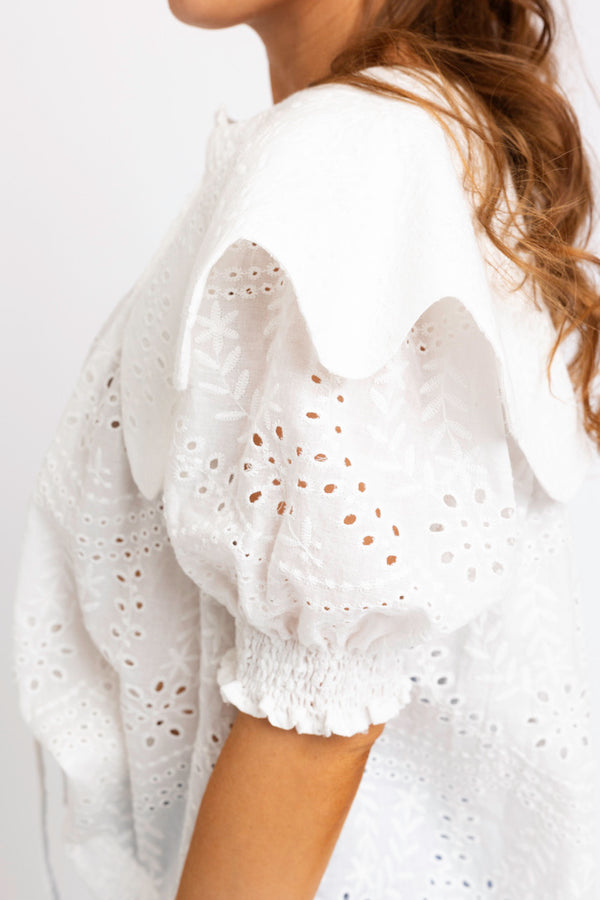 Eyelet Novelty Collar Top