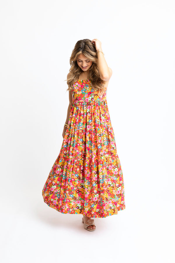 Floral Scoop Back Tier Maxi Dress