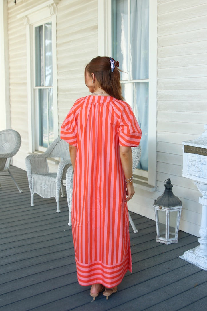 Stripe Vneck Signature Maxi Dress