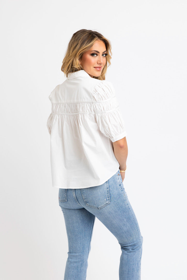 Solid Contrast Trim Poplin Top