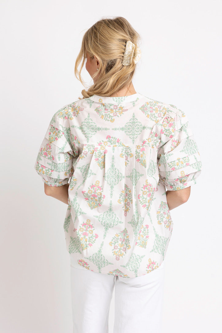 Vintage Floral Pleat Sleeve Top
