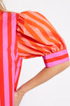 Stripe Color Block Ruffle Neck Dress