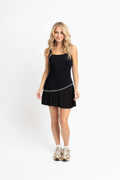 Solid Pleat Kourt Dress w/ Contrast