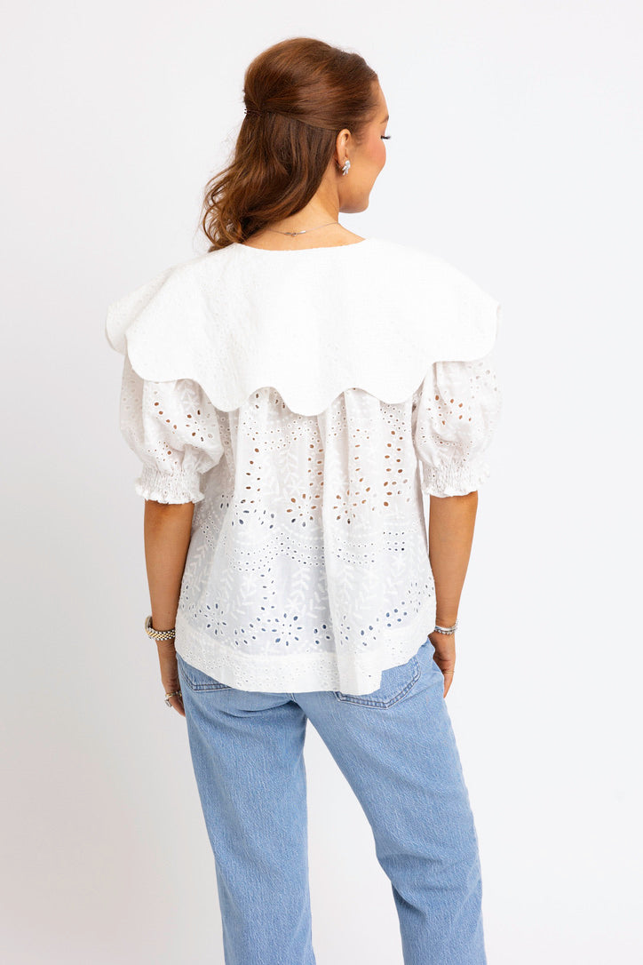 Eyelet Novelty Collar Top
