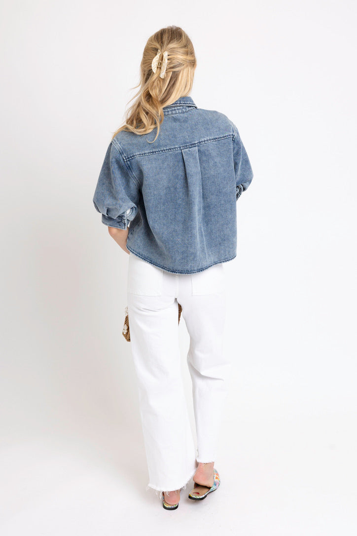 Denim Button Puff Sleeve Top