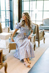 French Floral Vine Belted Maxi Dress
