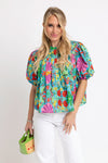 Tropical Pleat Sleeve Top
