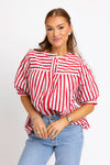 Stripe "America" Pleat Sleeve Top