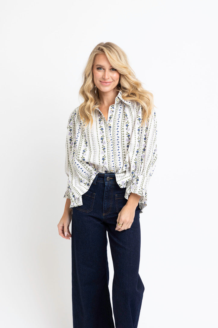French Floral Button Up Top