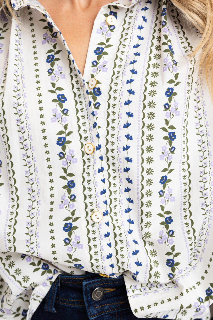 French Floral Button Up Top