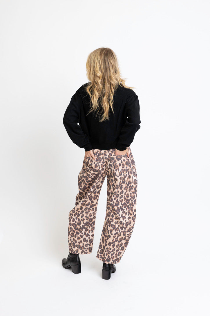 Leopard Denim Barrel Leg Jeans
