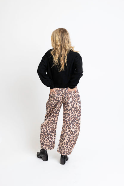 Leopard Denim Barrel Leg Jeans