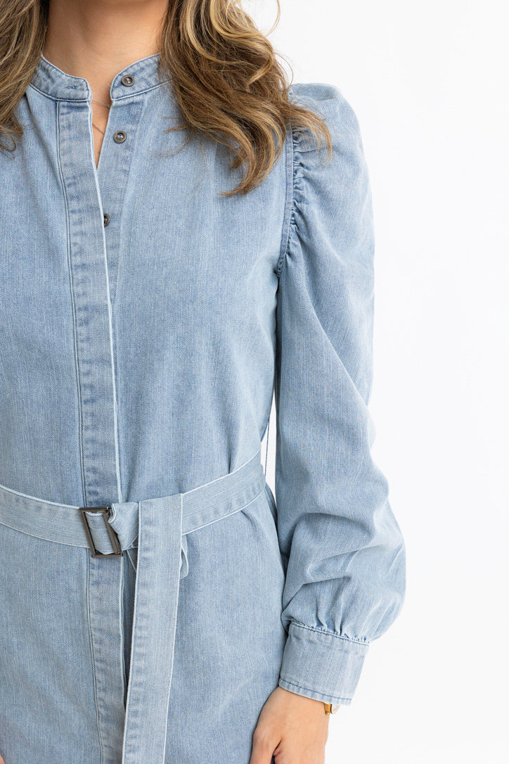 Denim Puff Sleeve Belted Dress Shop Karlie Denim Puff Sleeve Belted Dress Shop Karlie