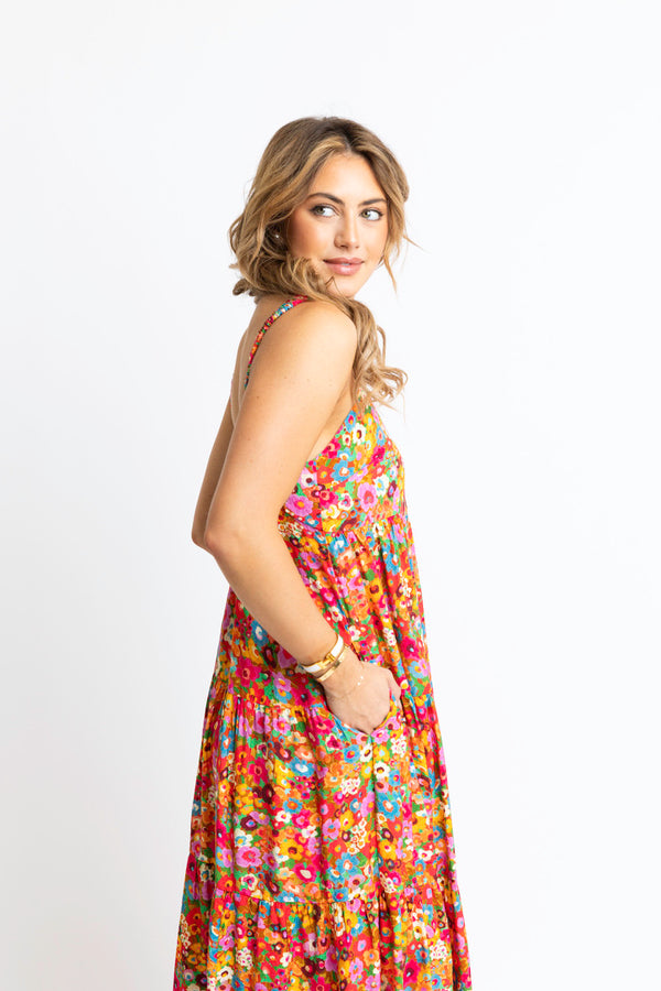 Floral Scoop Back Tier Maxi Dress