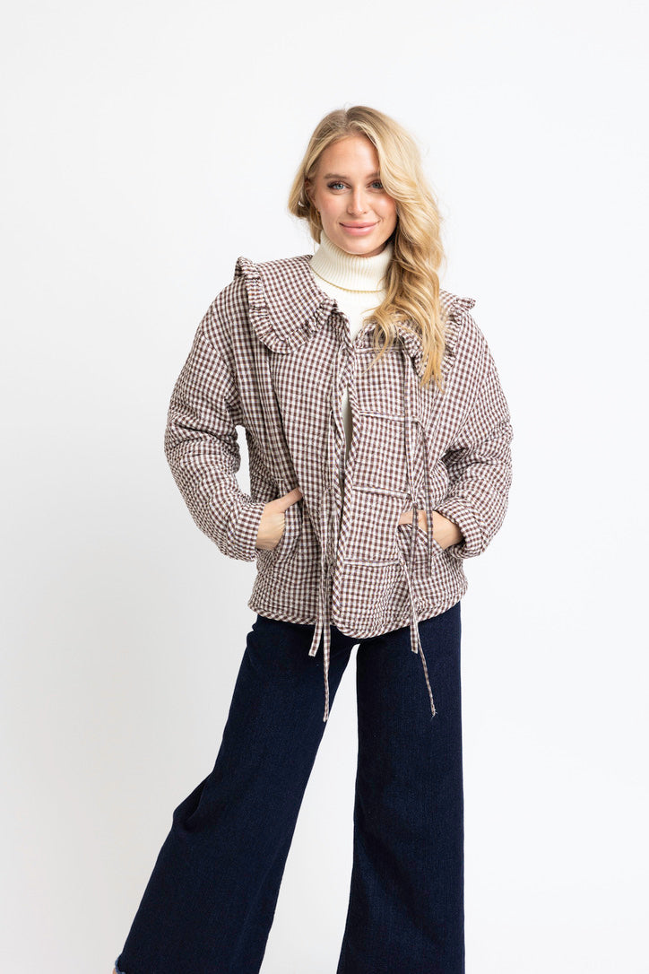 Gingham Check Collar Novelty Jacket