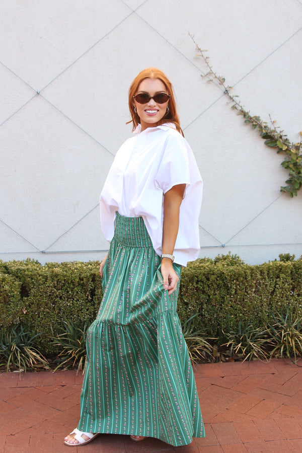Floral Stripe Tier Smock Maxi Skirt