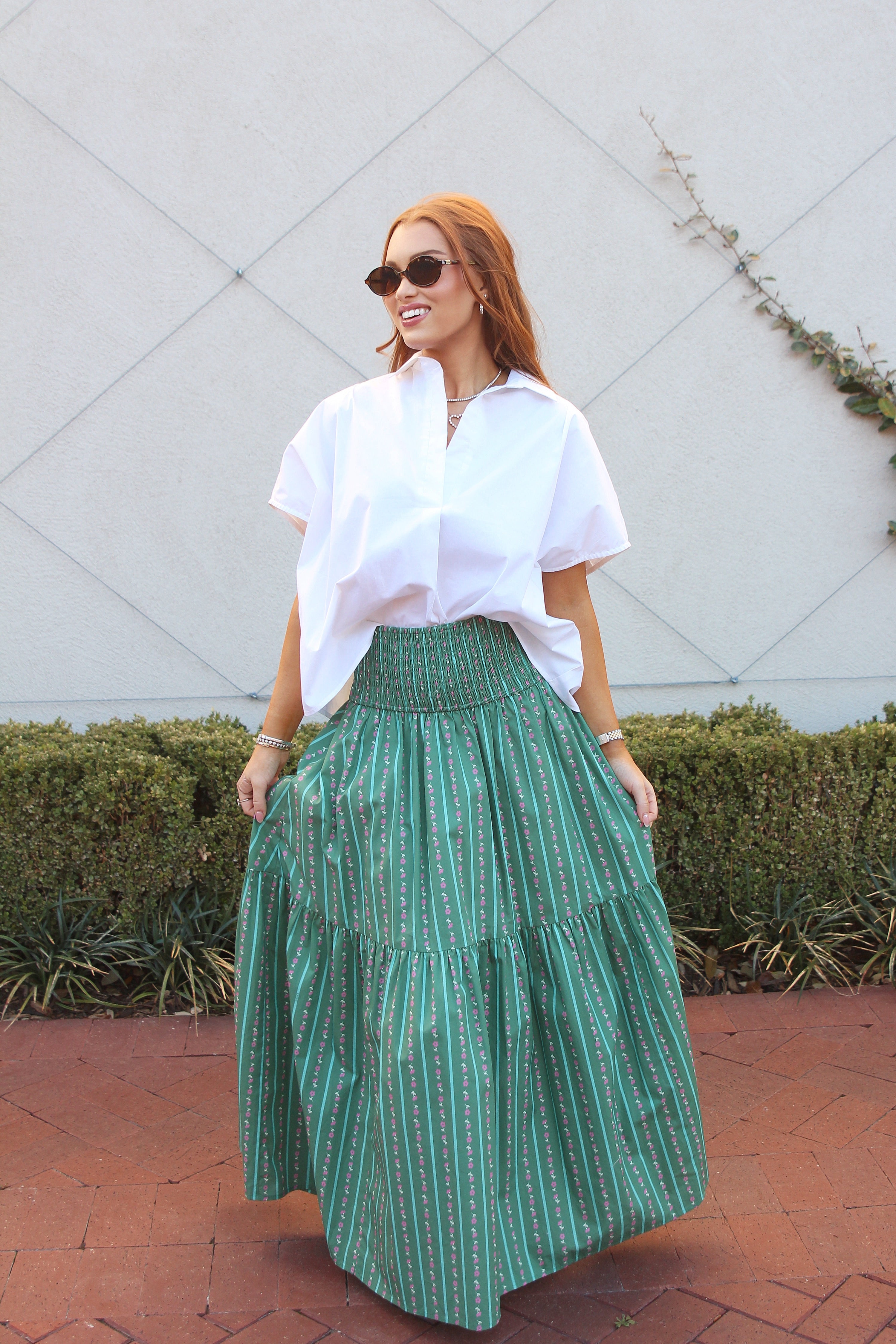 Floral Stripe Tier Smock Maxi Skirt
