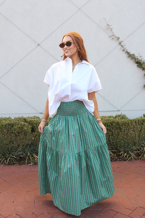 Floral Stripe Tier Smock Maxi Skirt