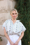 French Floral Signature Vneck Collar Top