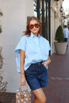 Solid Poplin Collar Vneck Top