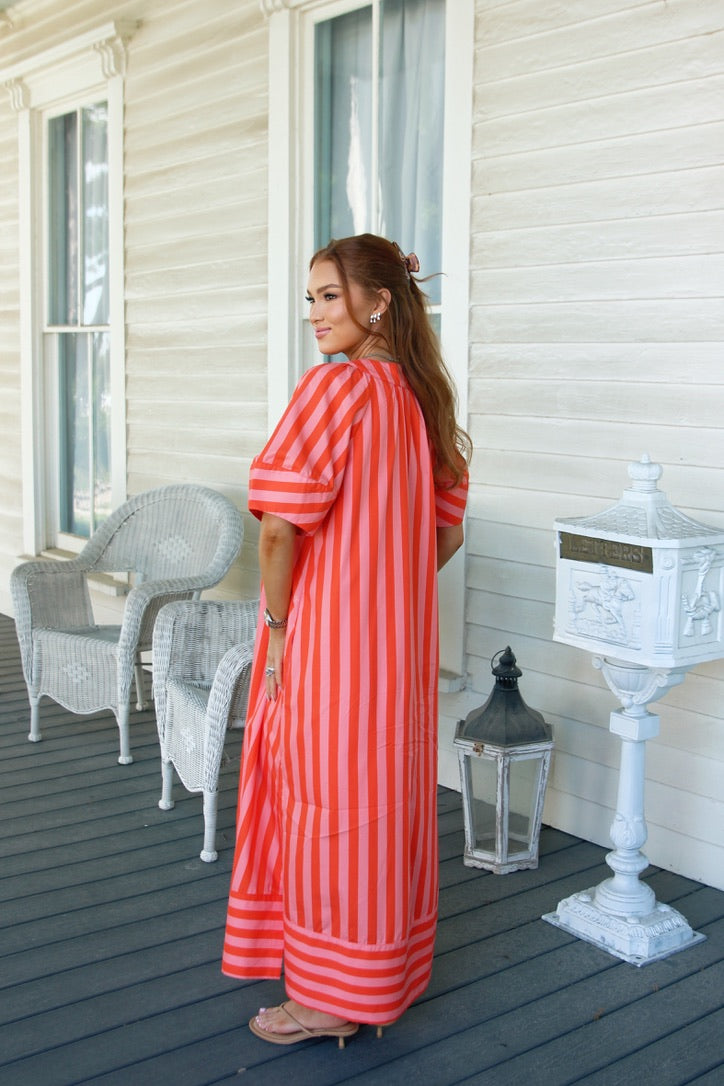Stripe Vneck Signature Maxi Dress