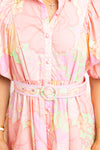 Big Floral Pastel Shirt Dress with Belt